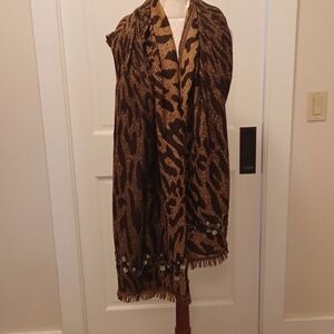 Chico's Animal Print 100% Wool Shawl.